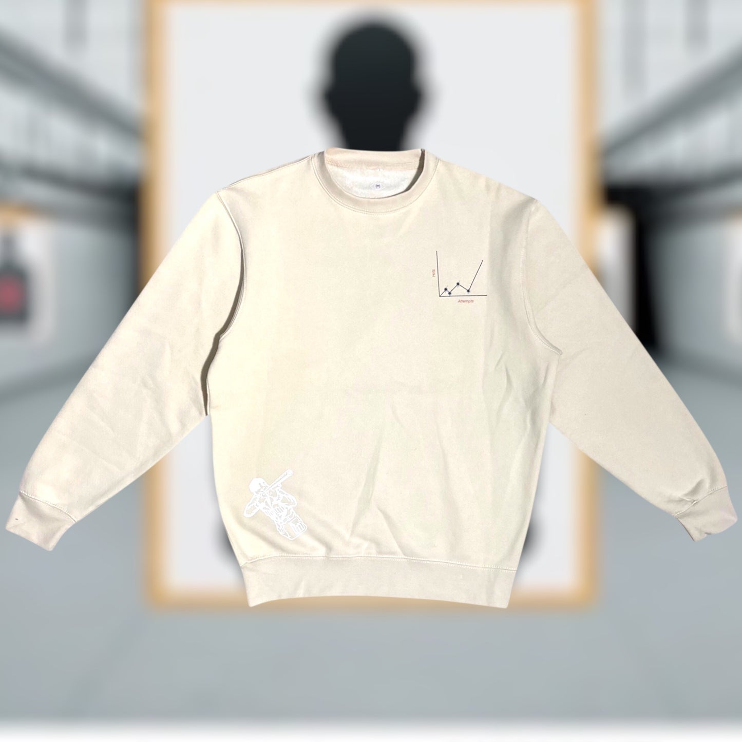 "Lining Up Hits" Crewneck Light Cream