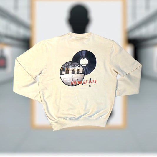 "Lining Up Hits" Crewneck Light Cream