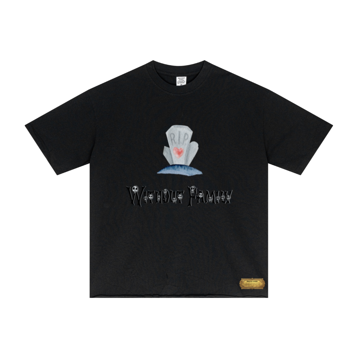 275GSM Men’s Raw-Edge Pigment-Wash Top Black