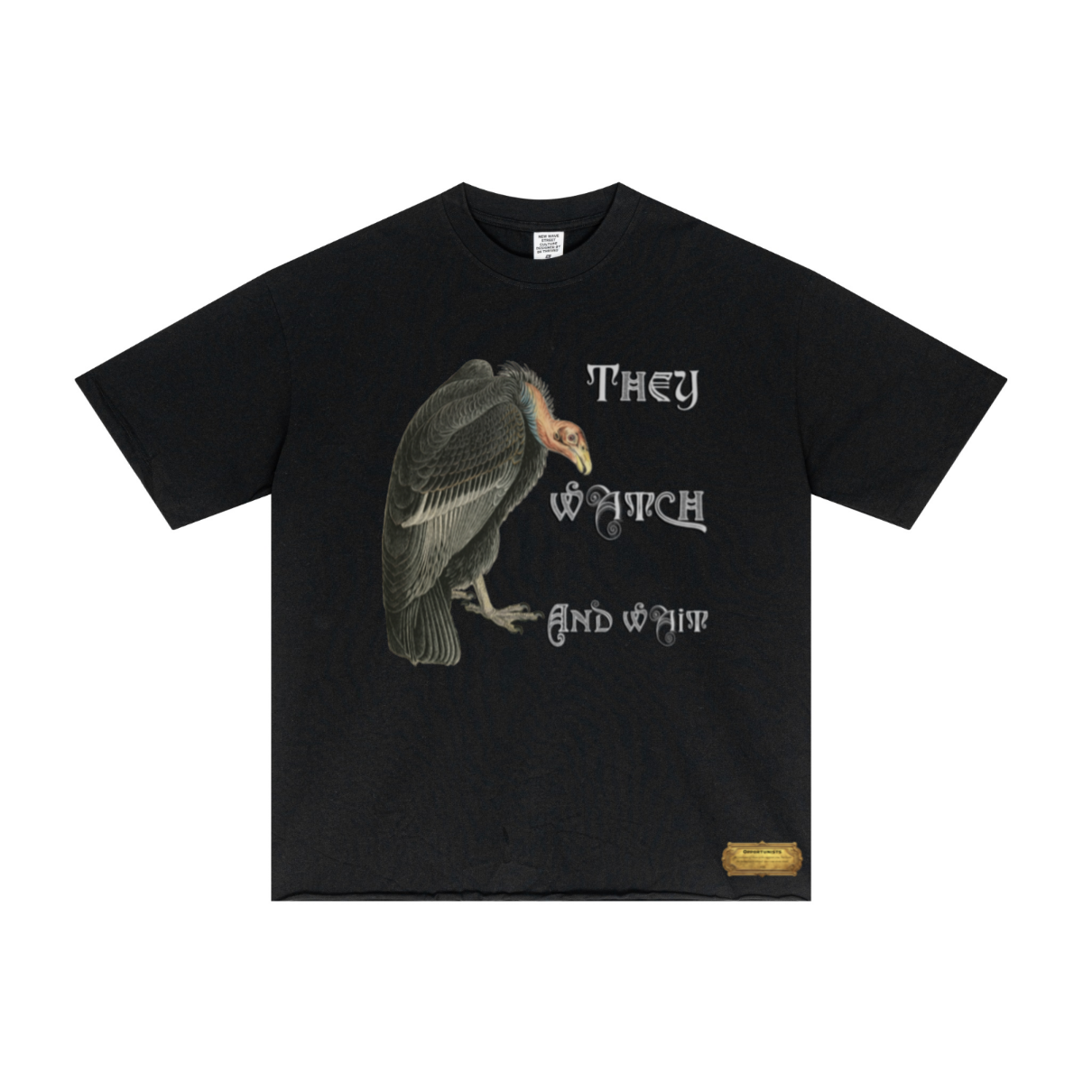 275GSM Men’s Raw-Edge Pigment-Wash Top Black