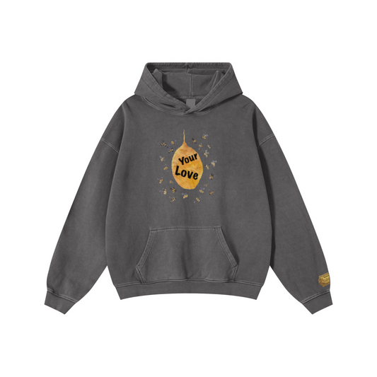 480GSM Men’s Heavyweight Pigment-Wash Hooded Sweatshirt Dark Grey