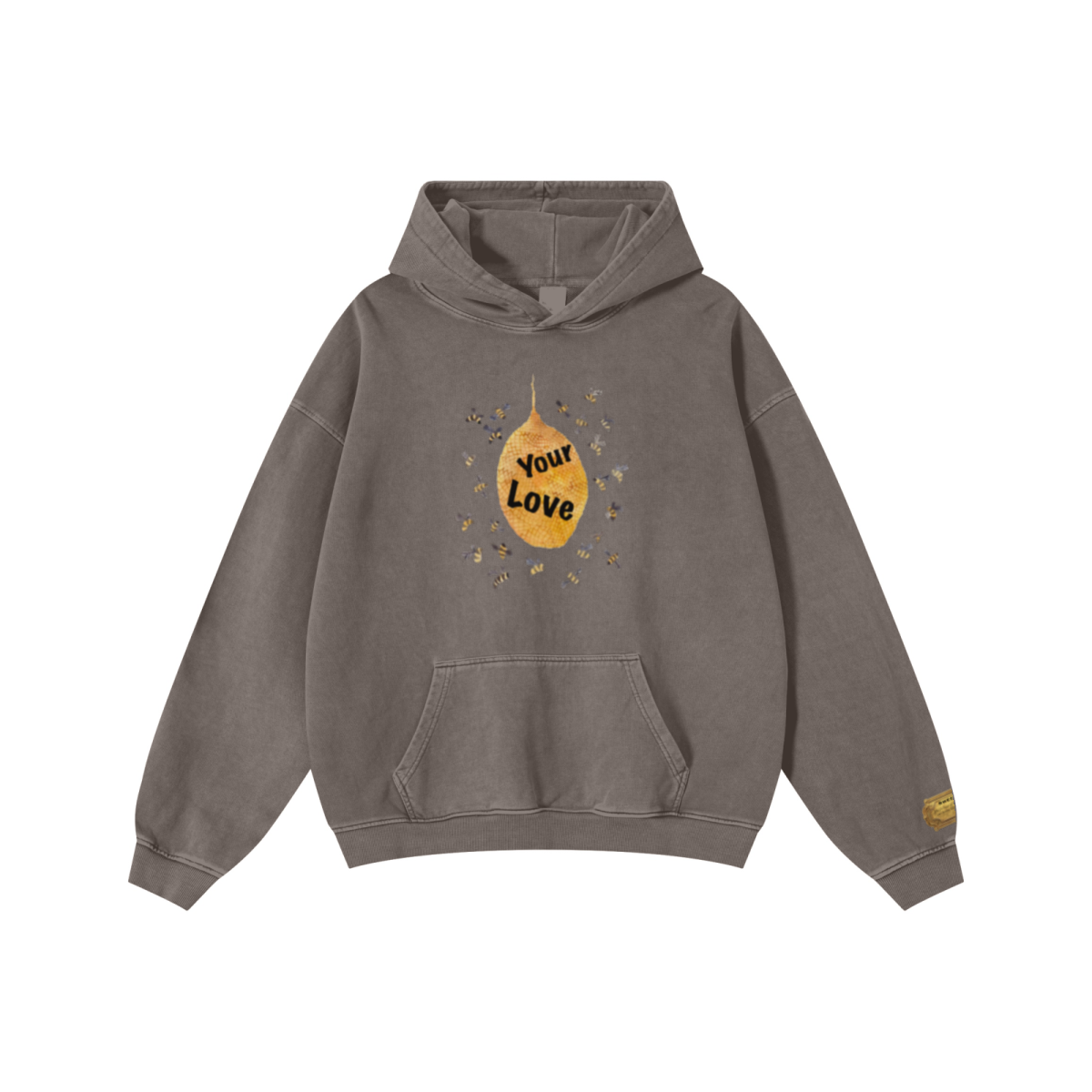 480GSM Men’s Heavyweight Pigment-Wash Hooded Sweatshirt Coffee Brown