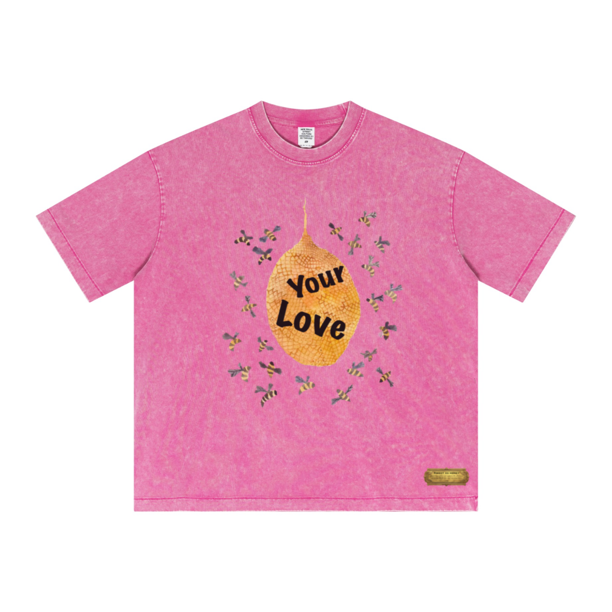 285GSM Unisex Distressed Snow-Wash Batik Plain Fabric Short-Sleeve T-shirt Pink