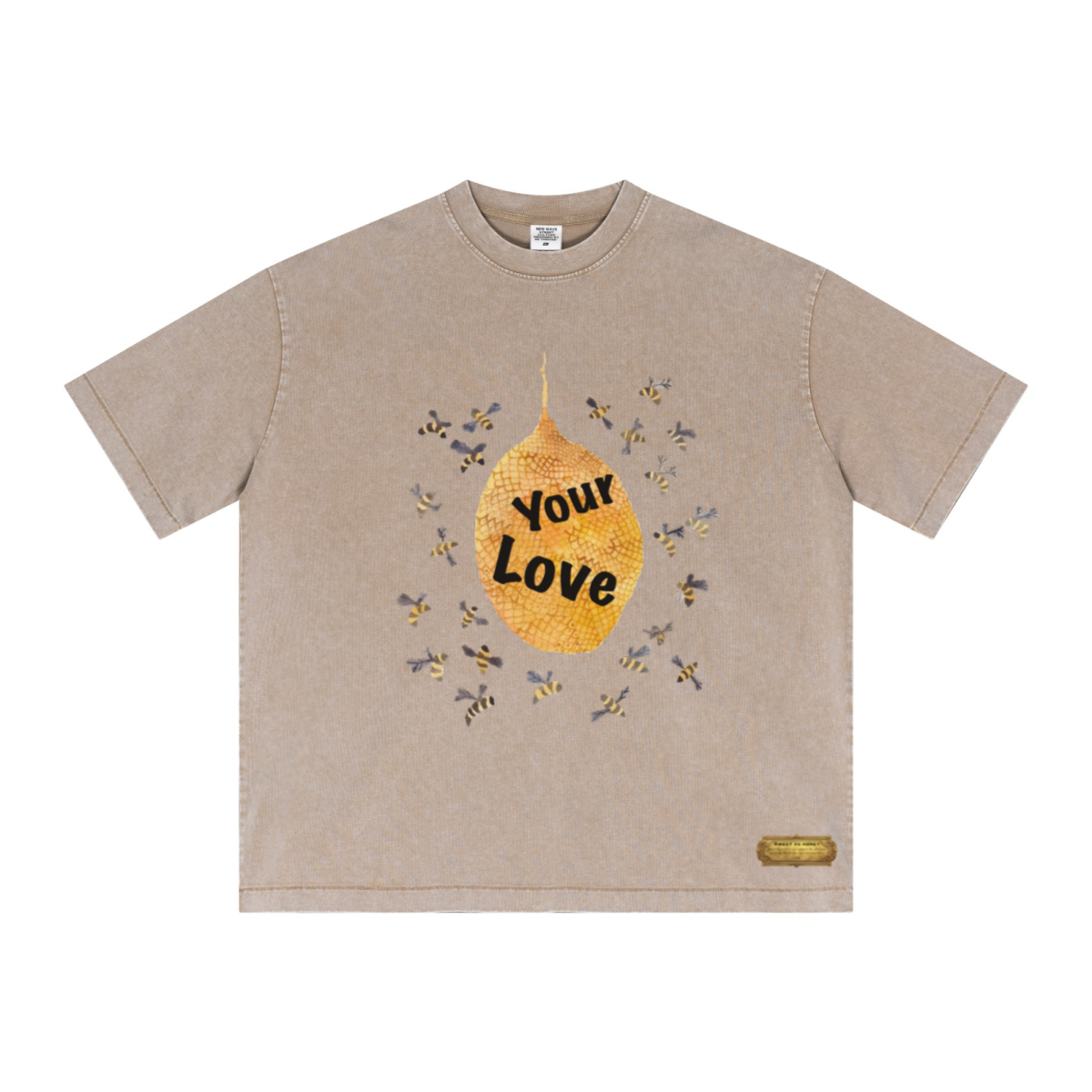 285GSM Unisex Distressed Snow-Wash Batik Plain Fabric Short-Sleeve T-shirt khaki