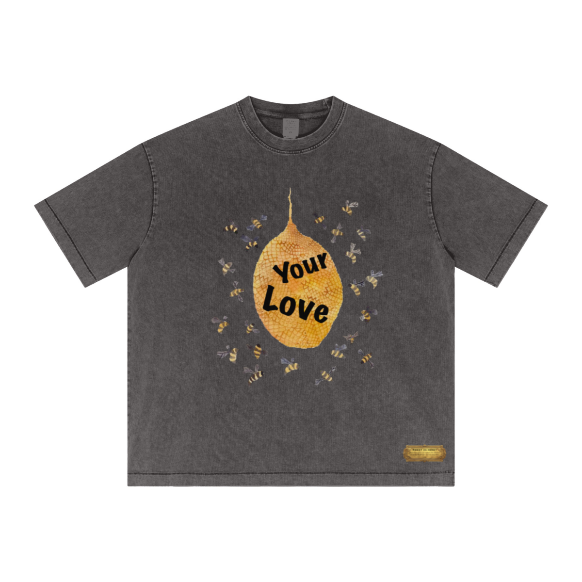 285GSM Unisex Distressed Snow-Wash Batik Plain Fabric Short-Sleeve T-shirt Dark gray