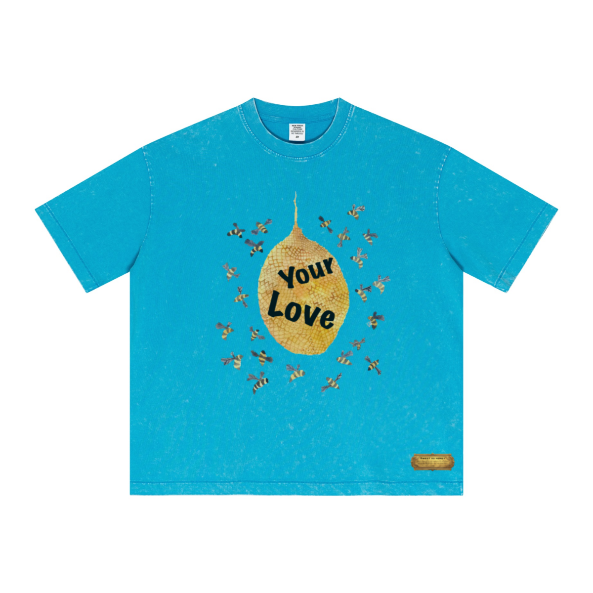 285GSM Unisex Distressed Snow-Wash Batik Plain Fabric Short-Sleeve T-shirt Blue