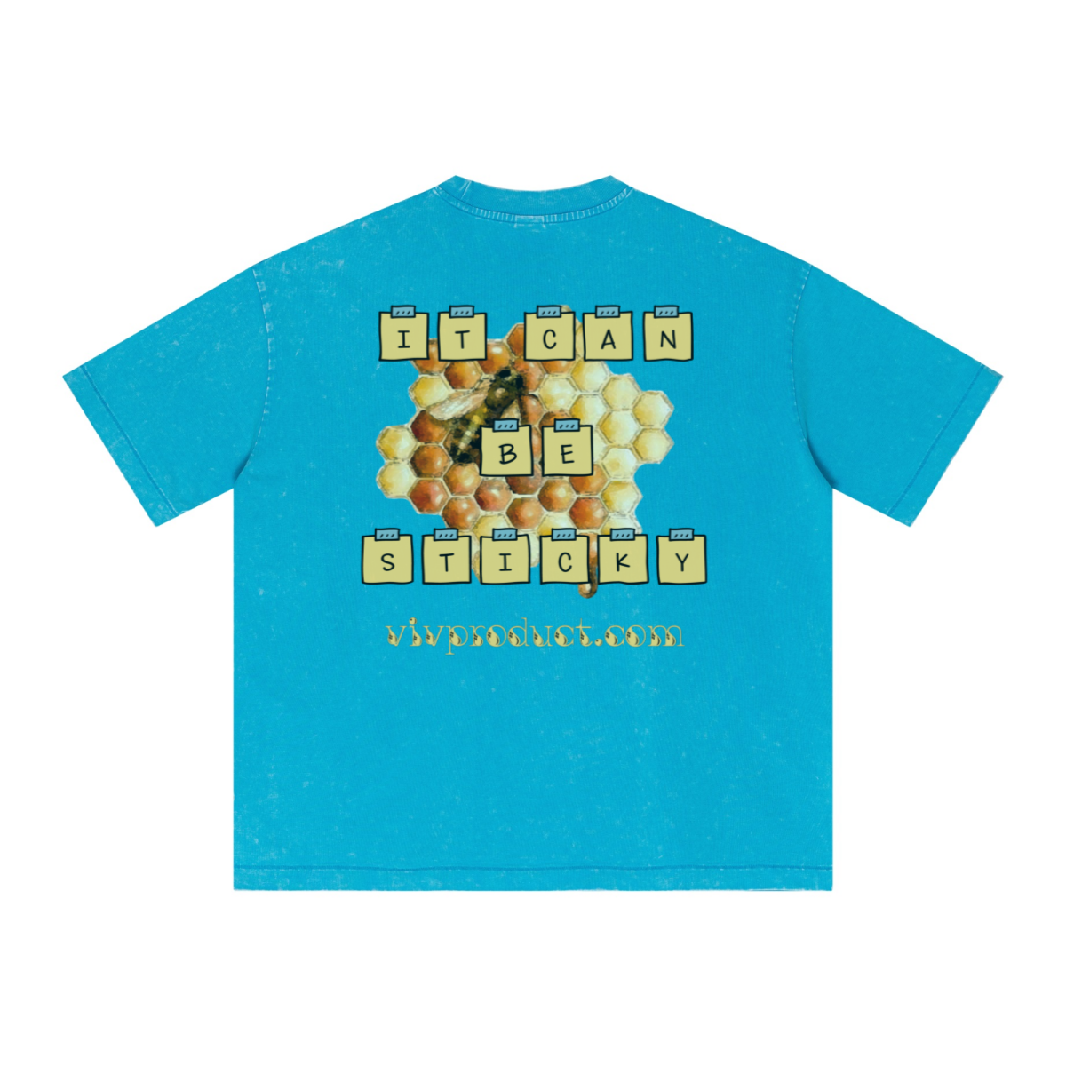 285GSM Unisex Distressed Snow-Wash Batik Plain Fabric Short-Sleeve T-shirt Blue