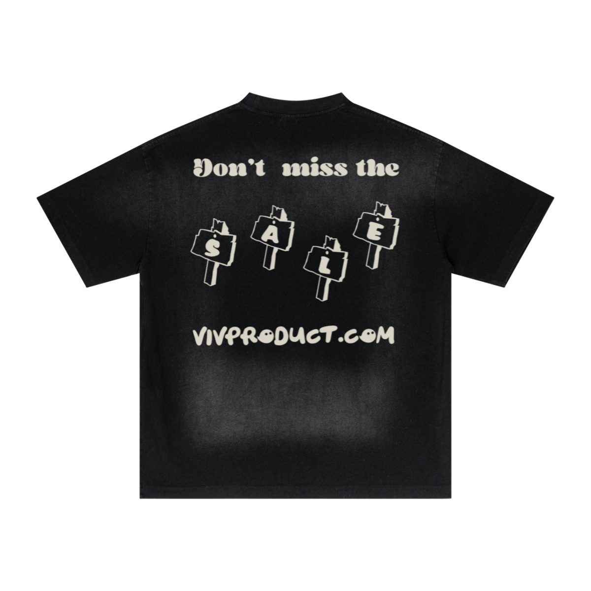 285GSM Unisex PP-Sprayed (Monkey Wash) Plain Fabric T-shirt Vintage Black