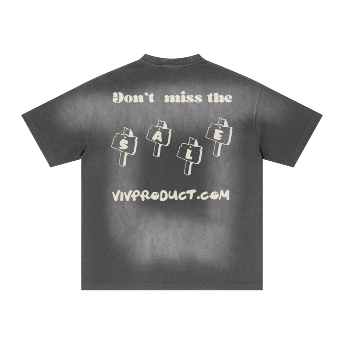 285GSM Unisex PP-Sprayed (Monkey Wash) Plain Fabric T-shirt Vintage Dark Grey