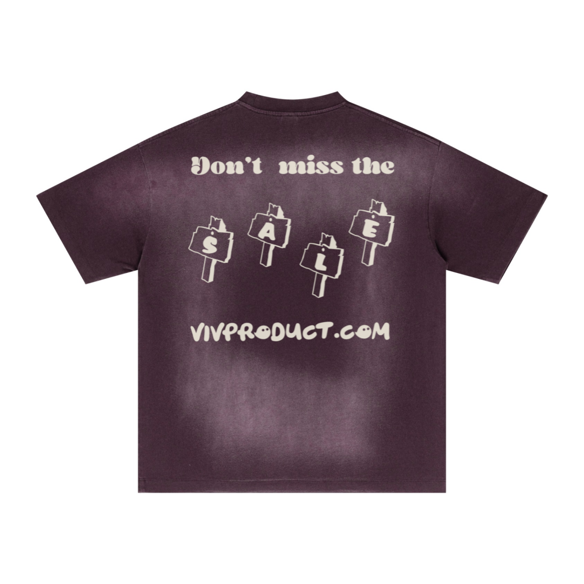 285GSM Unisex PP-Sprayed (Monkey Wash) Plain Fabric T-shirt Vintage Purple