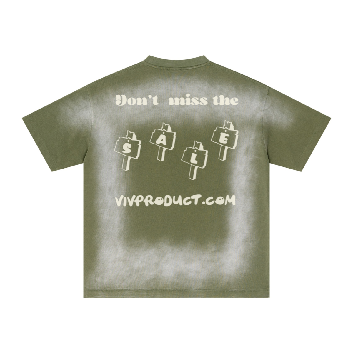 285GSM Unisex PP-Sprayed (Monkey Wash) Plain Fabric T-shirt Vintage Military Green