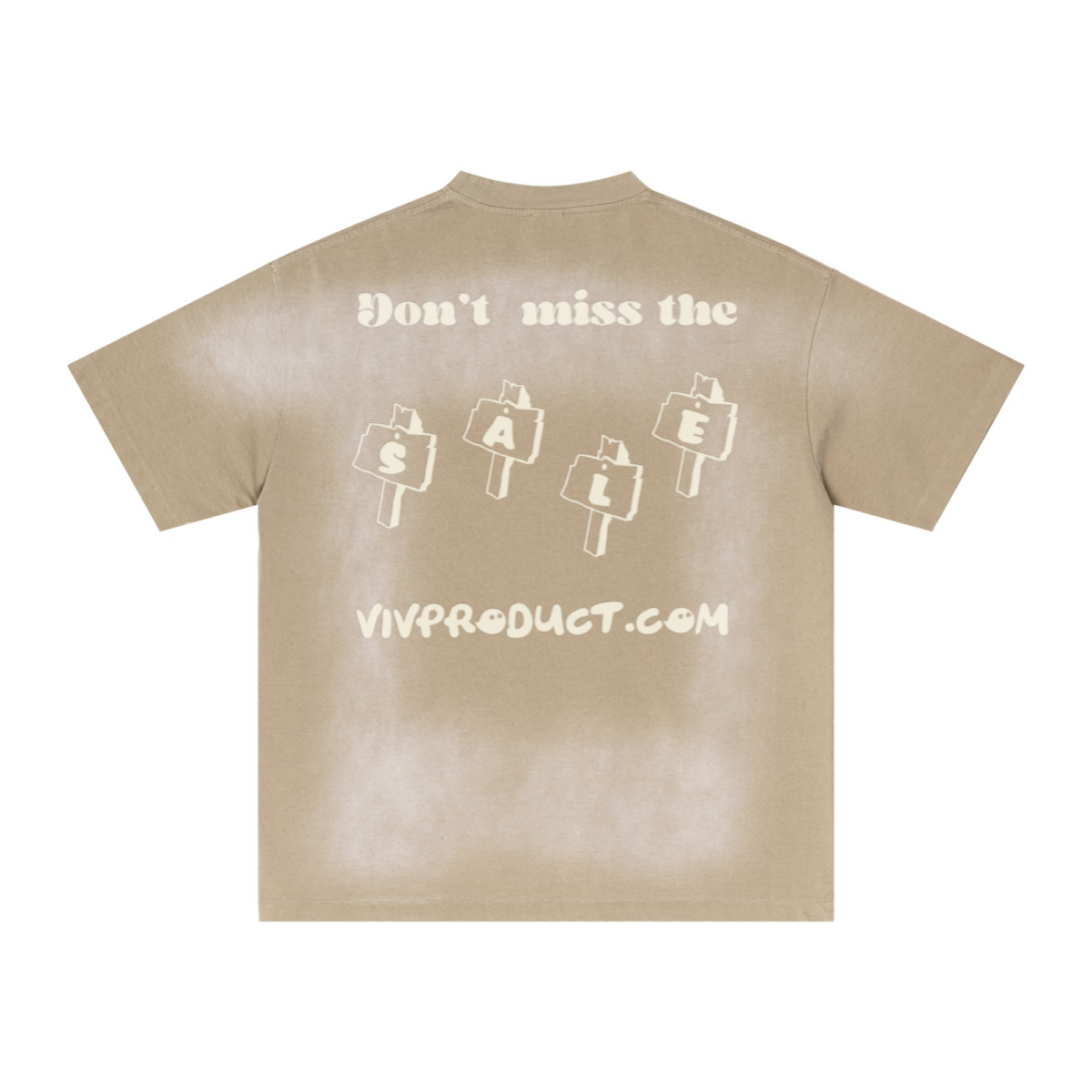 285GSM Unisex PP-Sprayed (Monkey Wash) Plain Fabric T-shirt Vintage Khaki