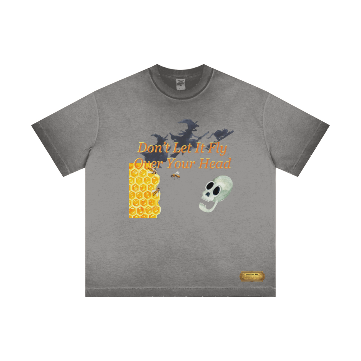 275GSM Unisex Raw-Edge Reverse-Wash Fried-Color Short-Sleeve T-shirt Washed Dark Grey
