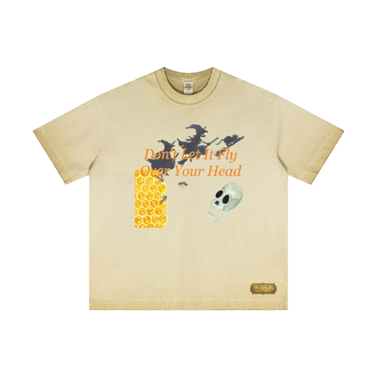 275GSM Unisex Raw-Edge Reverse-Wash Fried-Color Short-Sleeve T-shirt Washed Khaki
