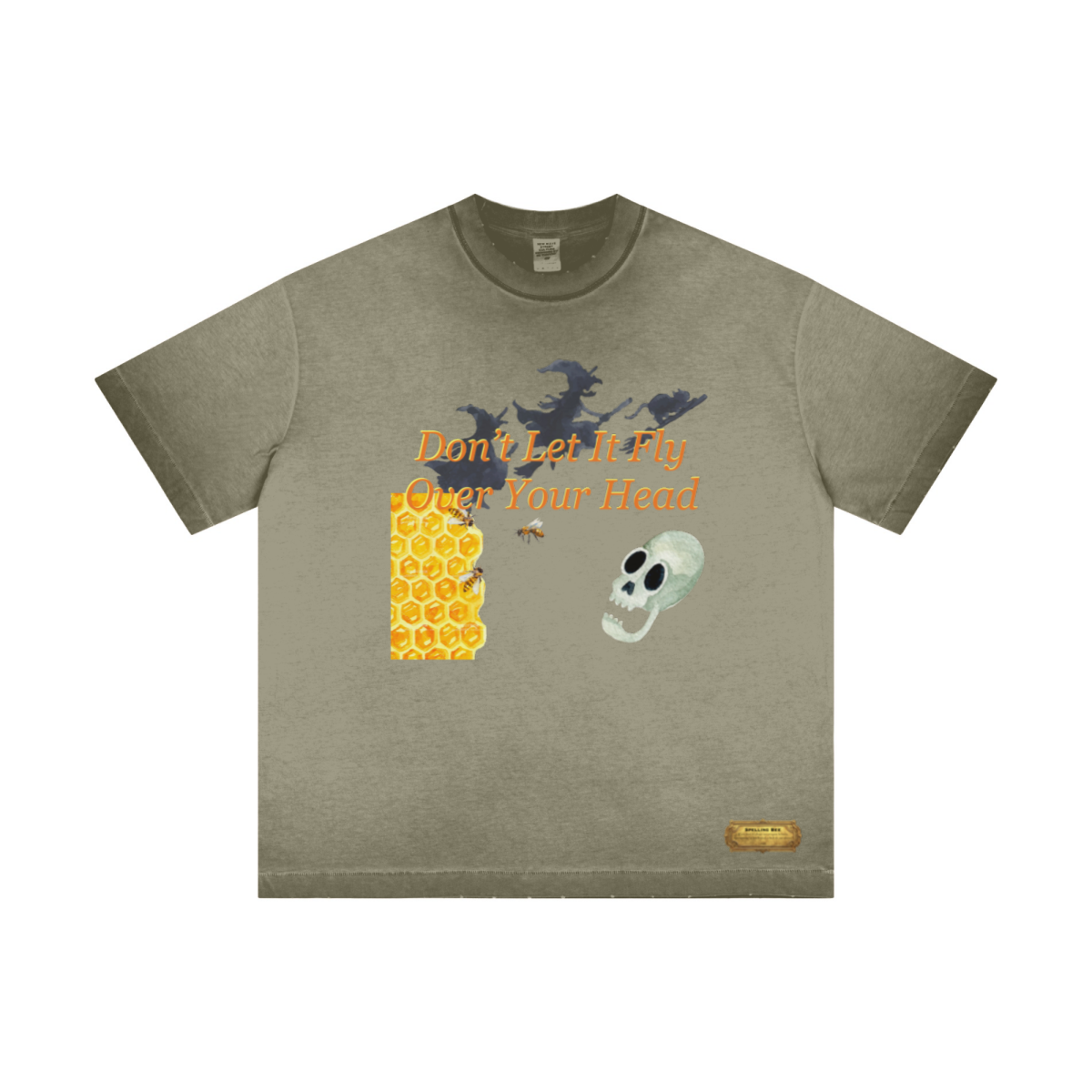 275GSM Unisex Raw-Edge Reverse-Wash Fried-Color Short-Sleeve T-shirt Washed Military Green