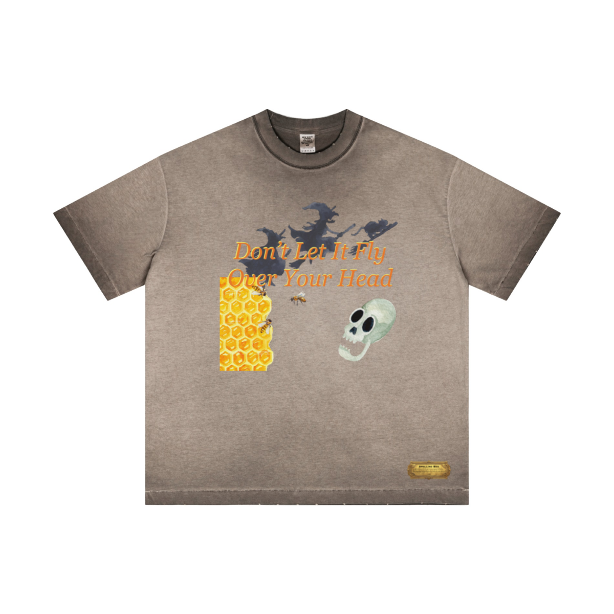 275GSM Unisex Raw-Edge Reverse-Wash Fried-Color Short-Sleeve T-shirt Washed Coffee