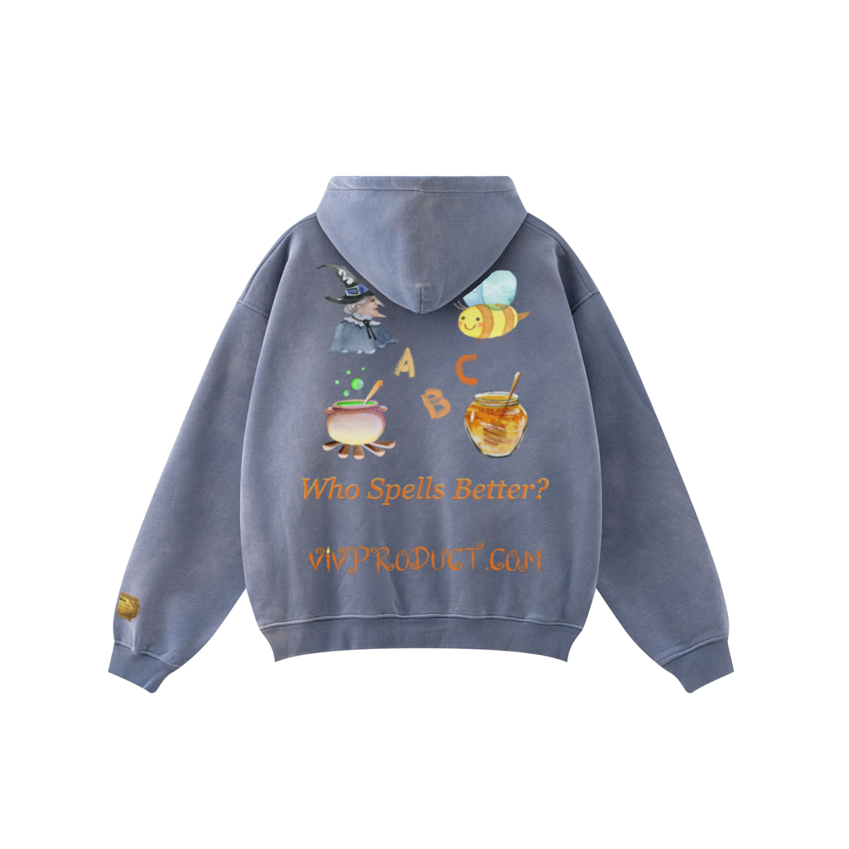 360GSM Unisex Fall/Winter New Fleece-Lined PP-Sprayed (Monkey Wash) Hooded Sweatshirt Blue