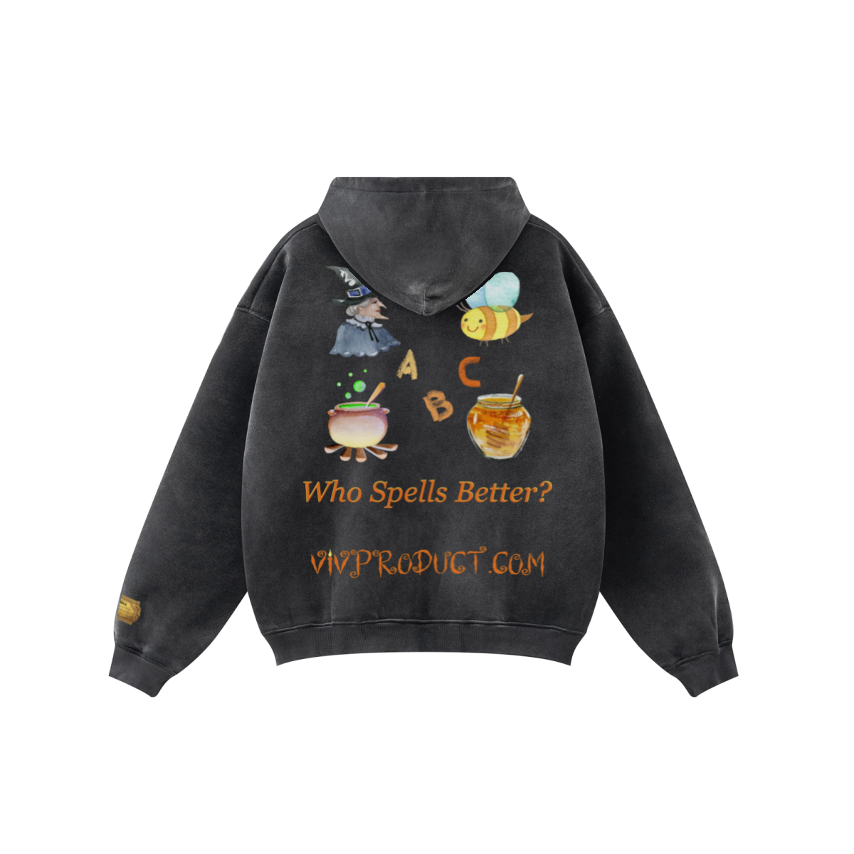 360GSM Unisex Fall/Winter New Fleece-Lined PP-Sprayed (Monkey Wash) Hooded Sweatshirt Black