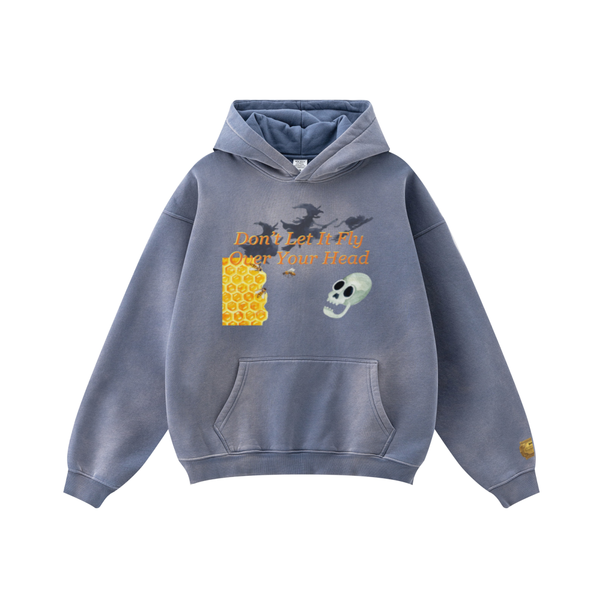 360GSM Unisex Fall/Winter New Fleece-Lined PP-Sprayed (Monkey Wash) Hooded Sweatshirt Blue