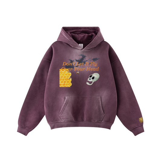 360GSM Unisex Fall/Winter New Fleece-Lined PP-Sprayed (Monkey Wash) Hooded Sweatshirt Plum Purple