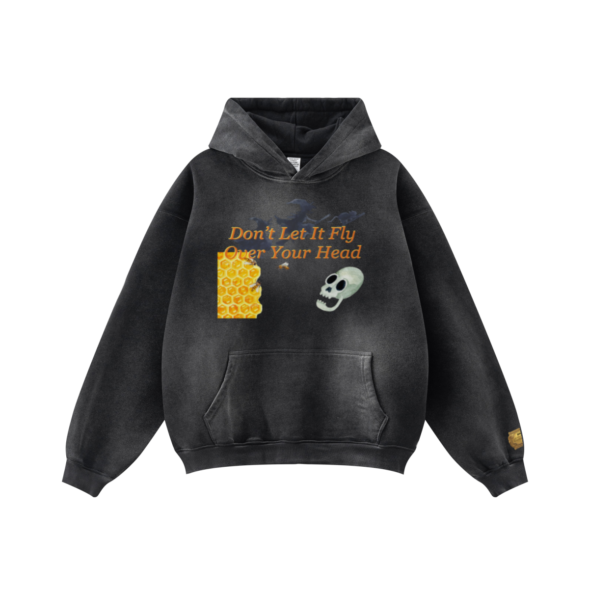 360GSM Unisex Fall/Winter New Fleece-Lined PP-Sprayed (Monkey Wash) Hooded Sweatshirt Black