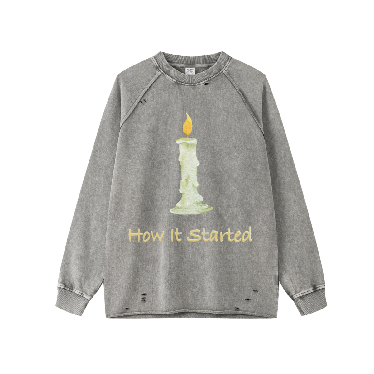 330GSM Unisex Fall/Winter New Distressed Snow-Wash Raglan Sleeves Raw-Edge Long-Sleeve T-shirt Medium Grey