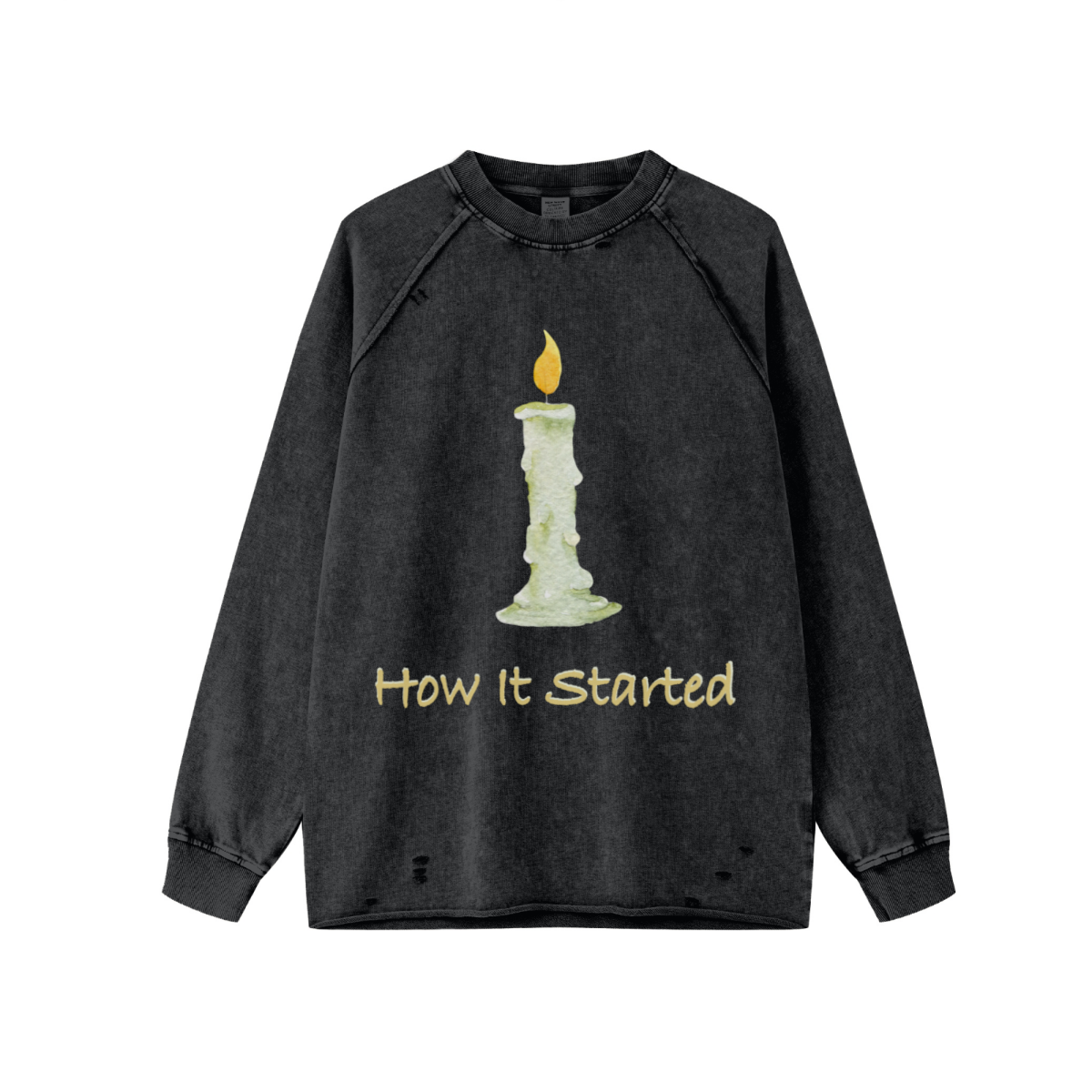 330GSM Unisex Fall/Winter New Distressed Snow-Wash Raglan Sleeves Raw-Edge Long-Sleeve T-shirt Snowflake Grey