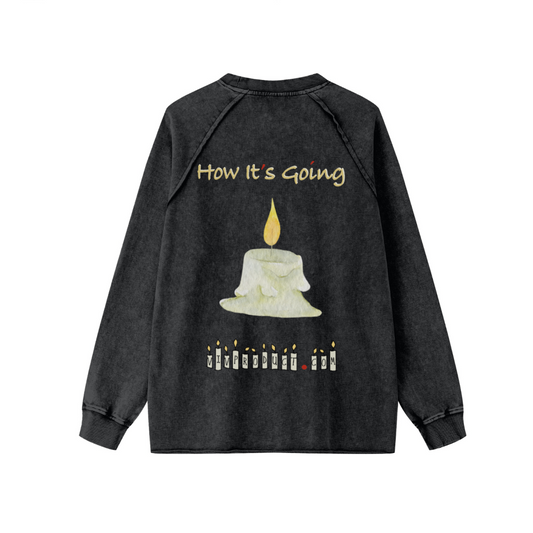330GSM Unisex Fall/Winter New Distressed Snow-Wash Raglan Sleeves Raw-Edge Long-Sleeve T-shirt Snowflake Grey