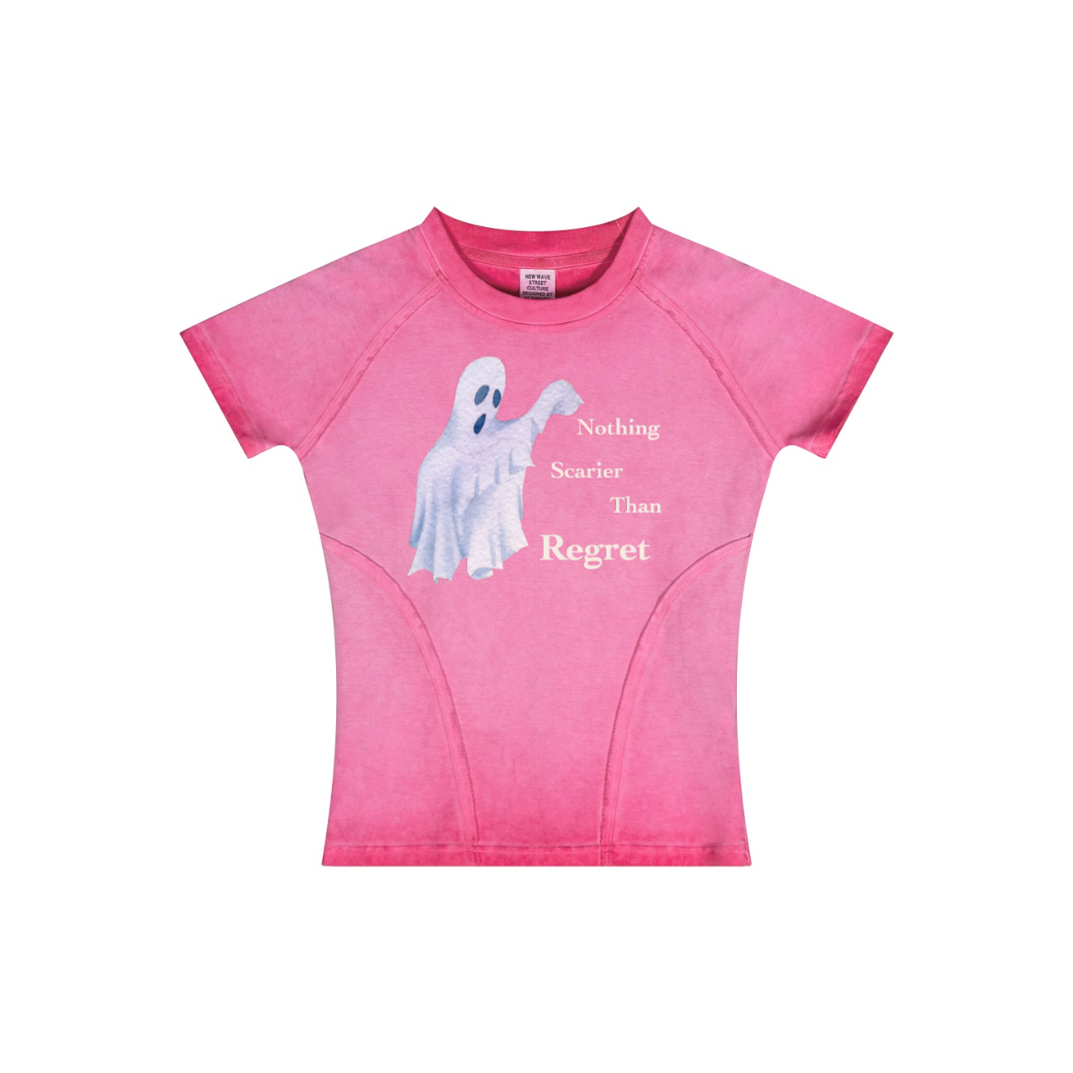 220GSM Women’s Water-Wash Raw-Edge Gradient Effect T-shirt Rose pink