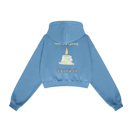 345GSM Women’s Heavyweight Cropped Fleece Hoodie Mid Blue