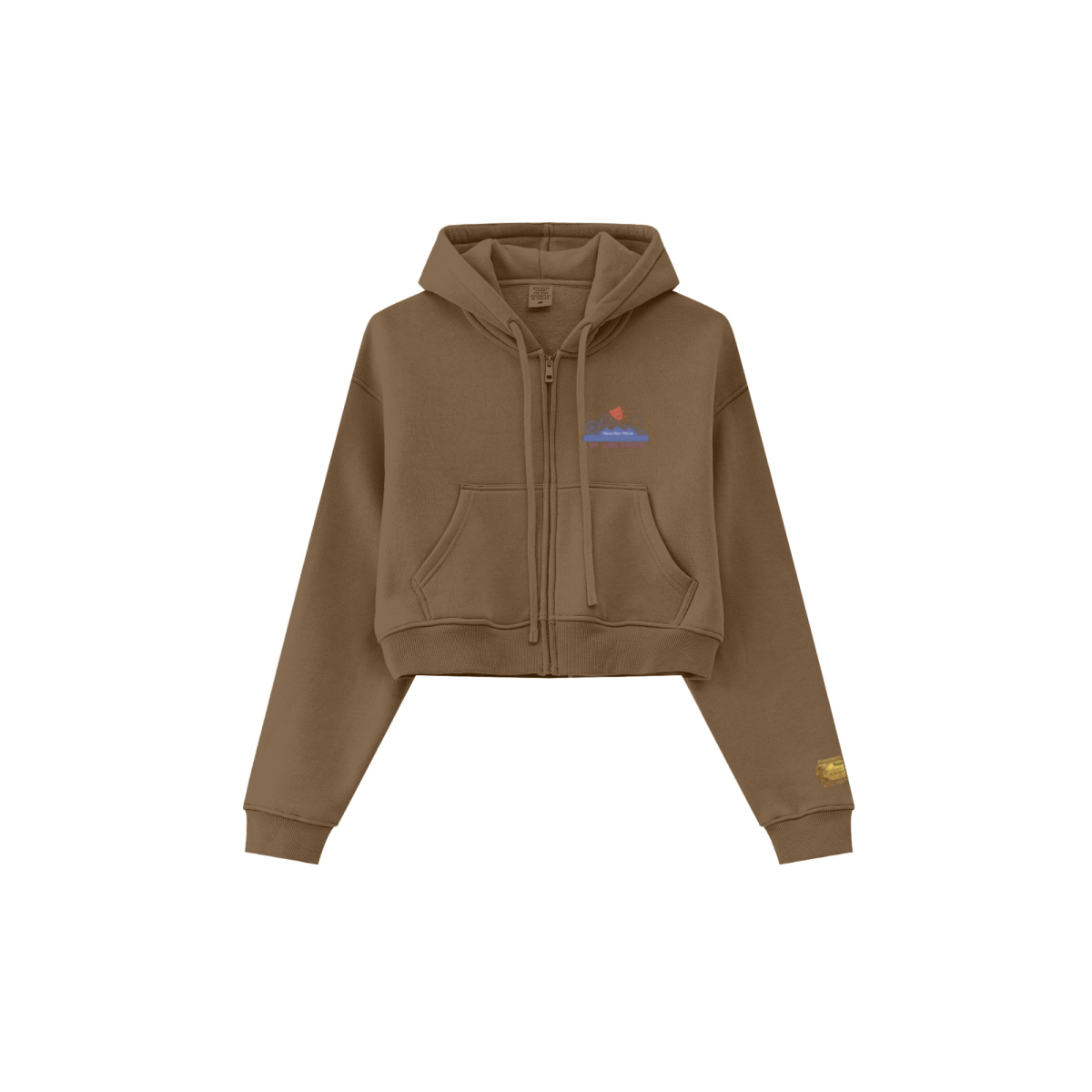 345GSM Women’s Cropped Fleece-Lined Zip-Up Hoodie Brown