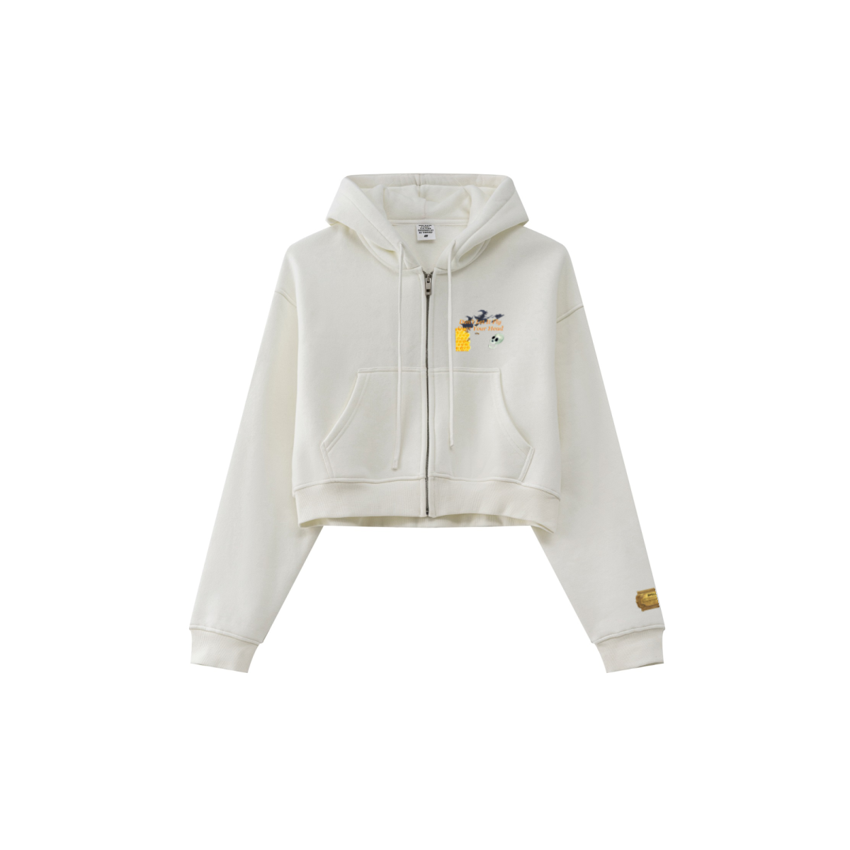 345GSM Women’s Cropped Fleece-Lined Zip-Up Hoodie White