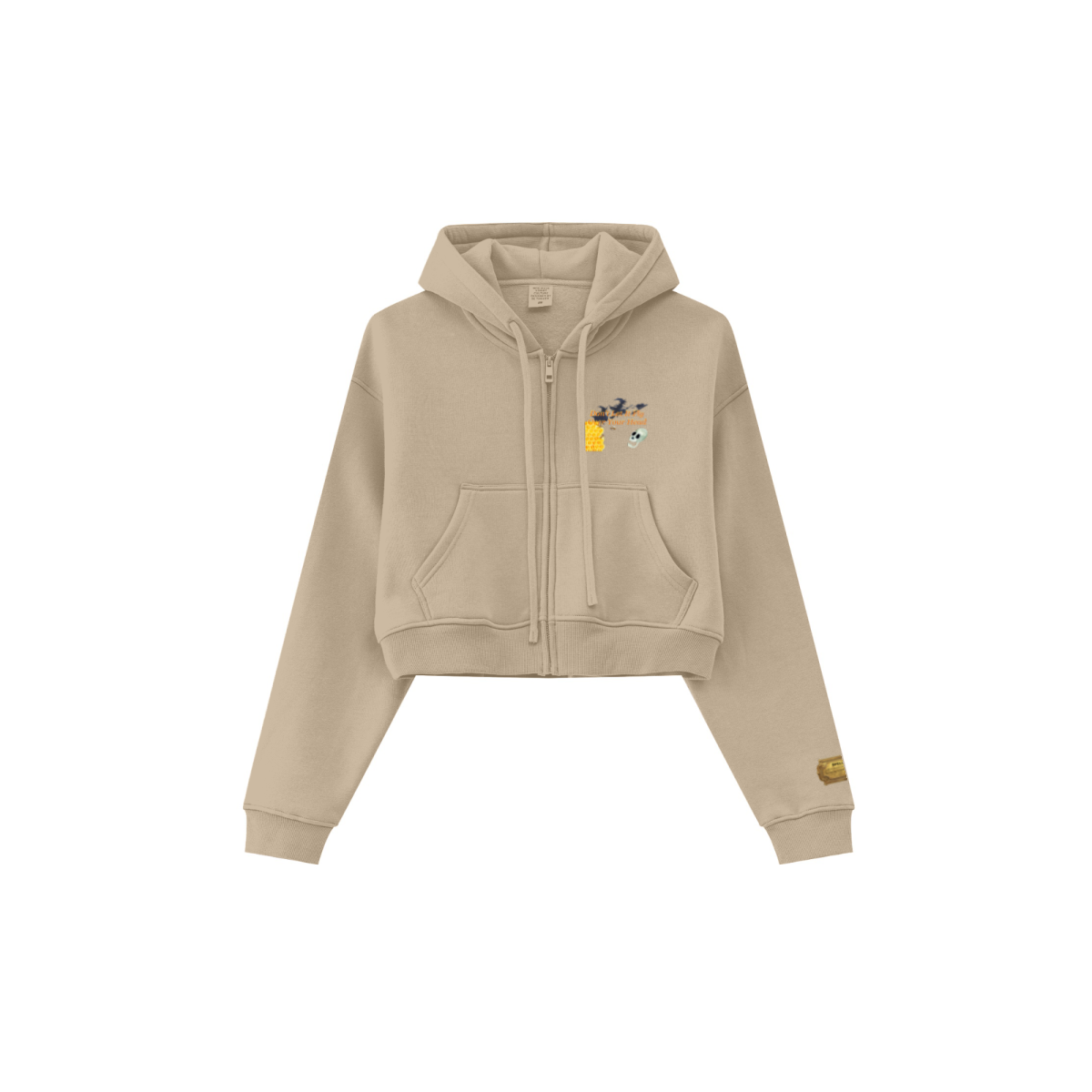 345GSM Women’s Cropped Fleece-Lined Zip-Up Hoodie Khaki