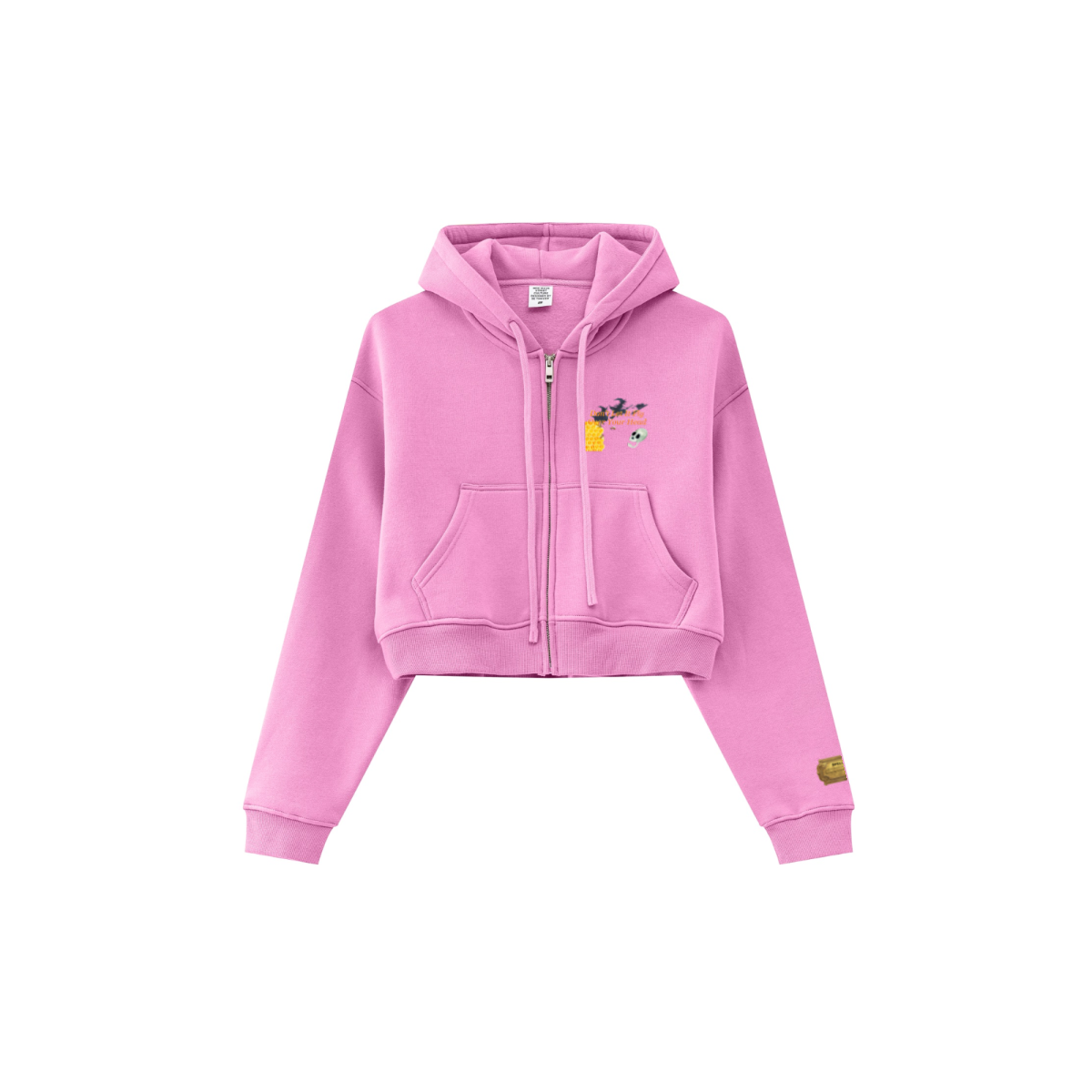 345GSM Women’s Cropped Fleece-Lined Zip-Up Hoodie Rose Pink