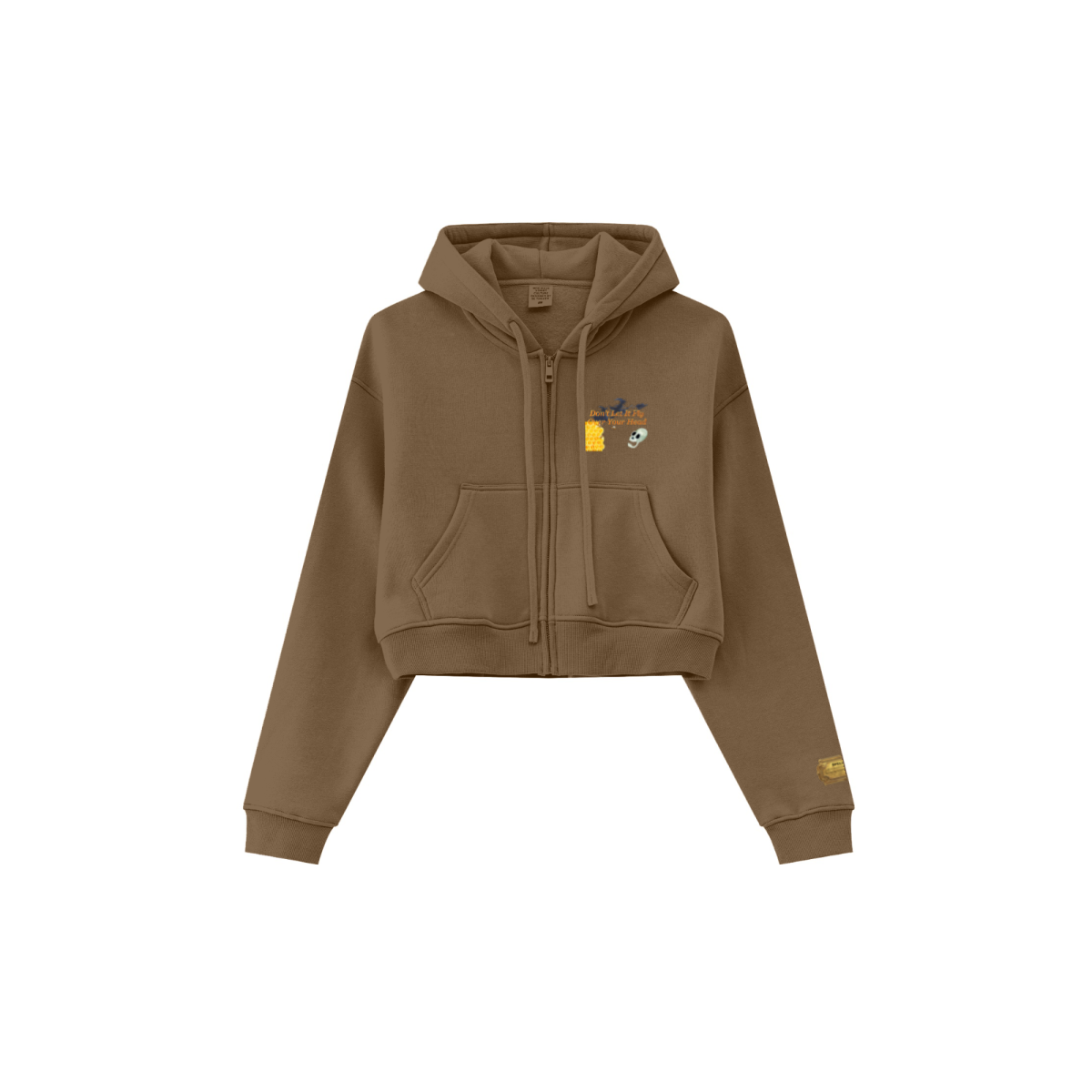 345GSM Women’s Cropped Fleece-Lined Zip-Up Hoodie Brown