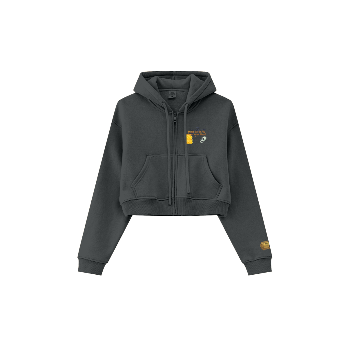 345GSM Women’s Cropped Fleece-Lined Zip-Up Hoodie Charcoal