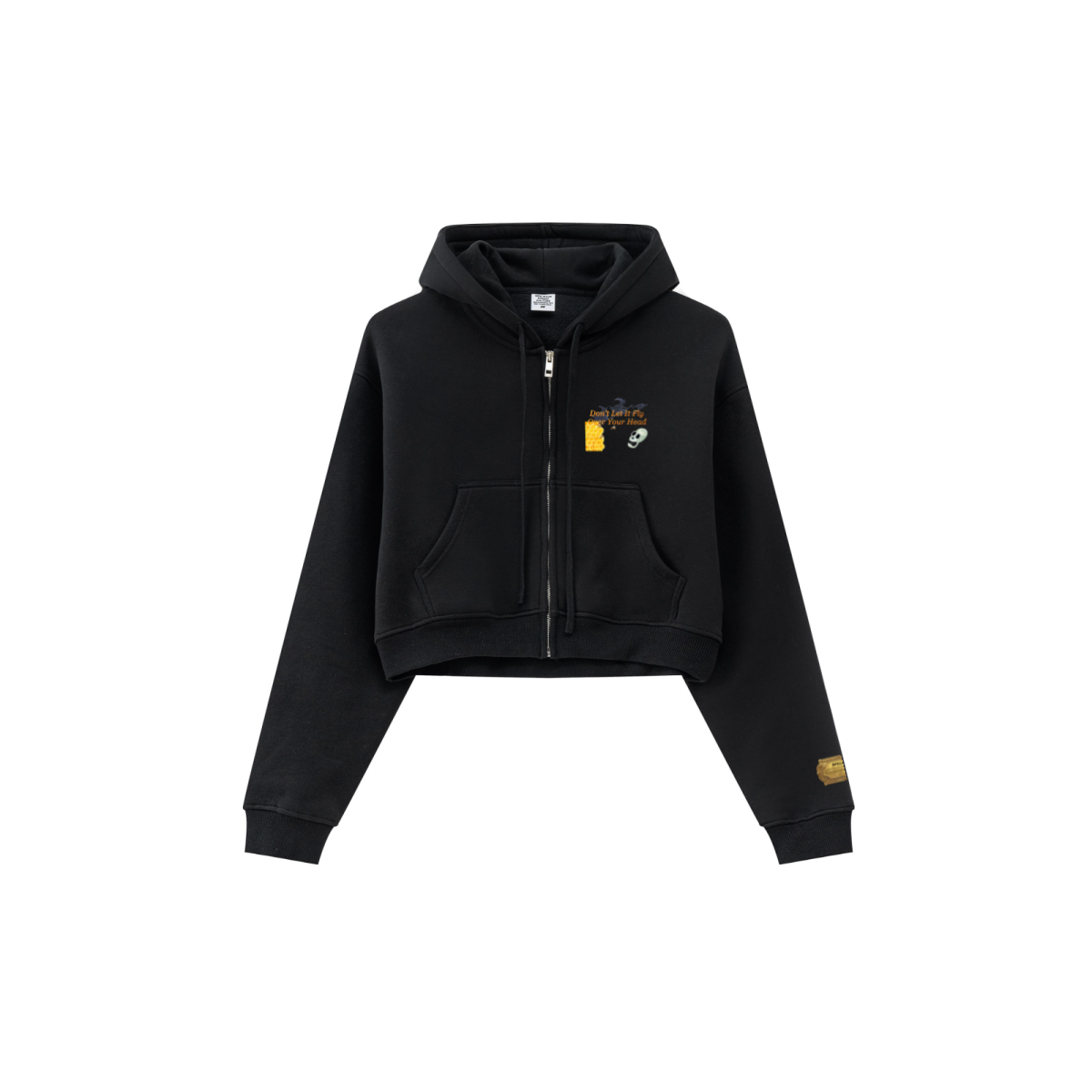 345GSM Women’s Cropped Fleece-Lined Zip-Up Hoodie Black
