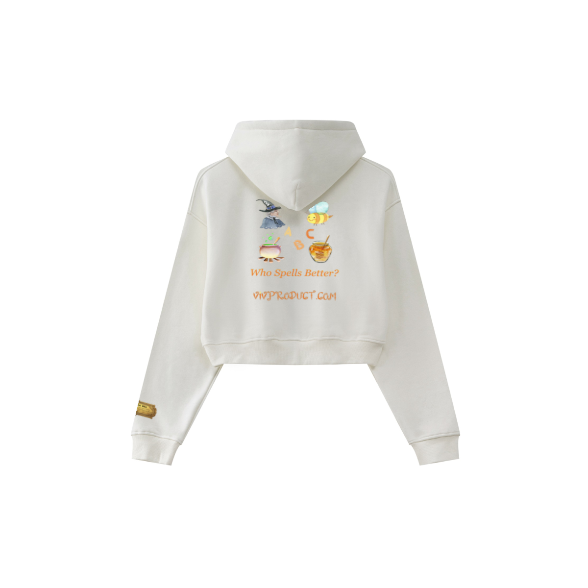 345GSM Women’s Cropped Fleece-Lined Zip-Up Hoodie White