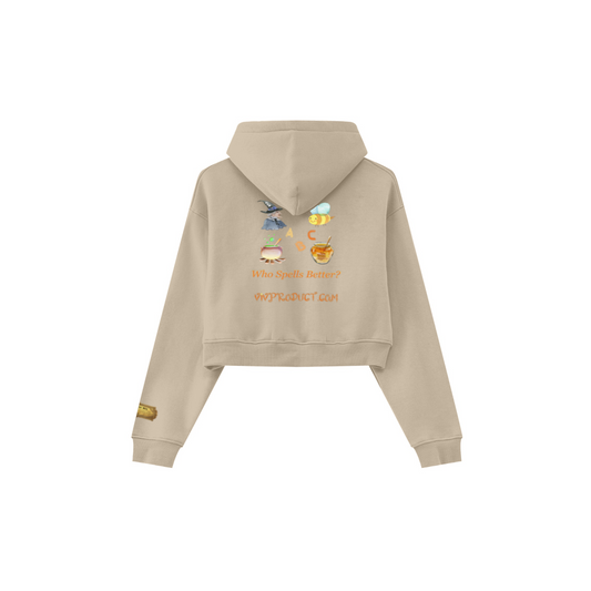 345GSM Women’s Cropped Fleece-Lined Zip-Up Hoodie Khaki