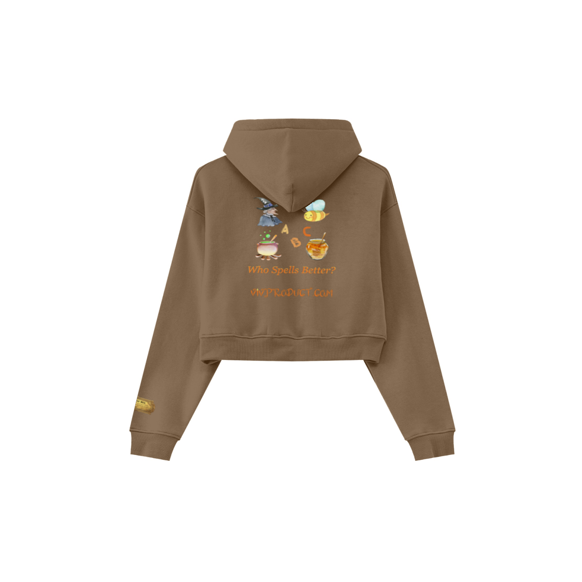 345GSM Women’s Cropped Fleece-Lined Zip-Up Hoodie Brown