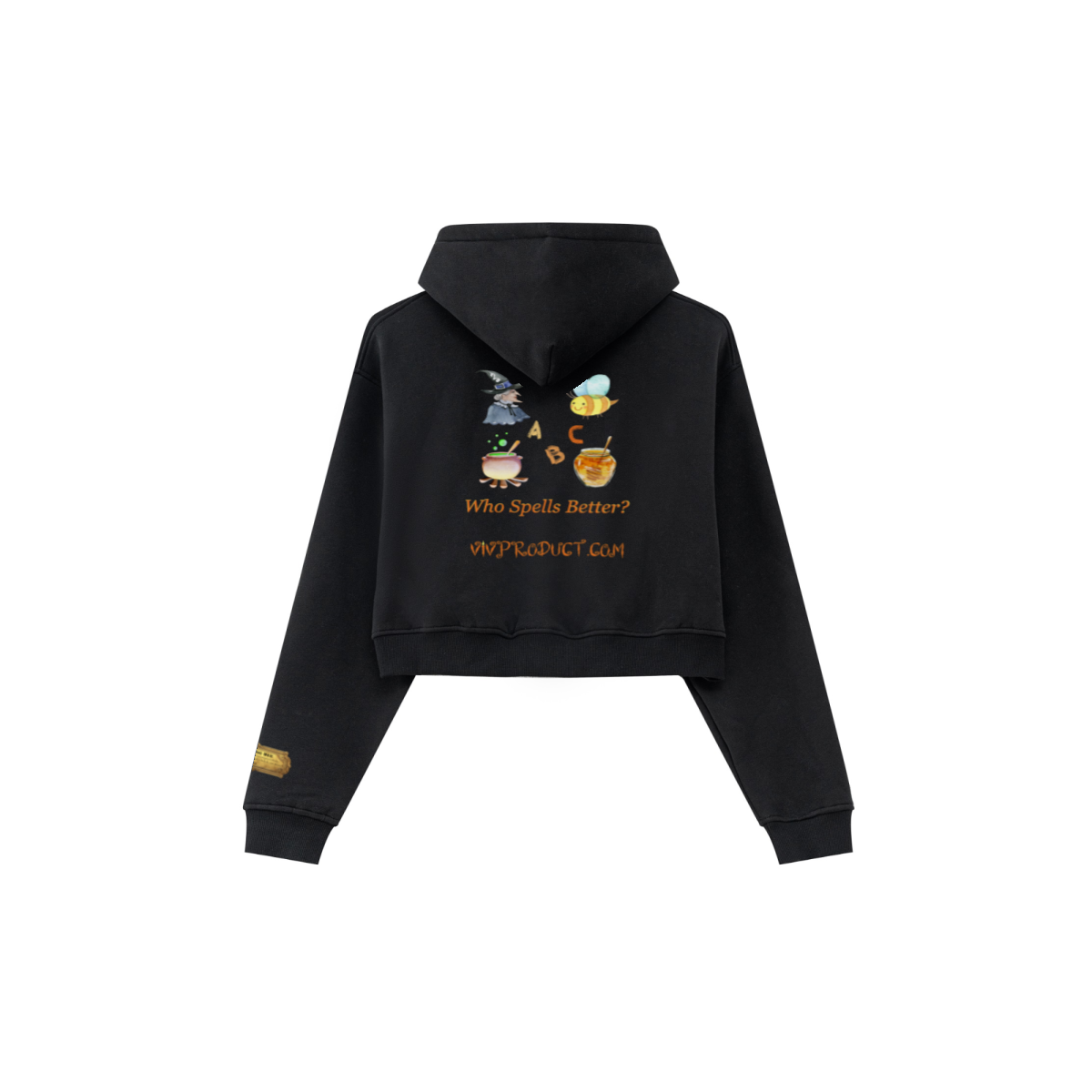 345GSM Women’s Cropped Fleece-Lined Zip-Up Hoodie Black