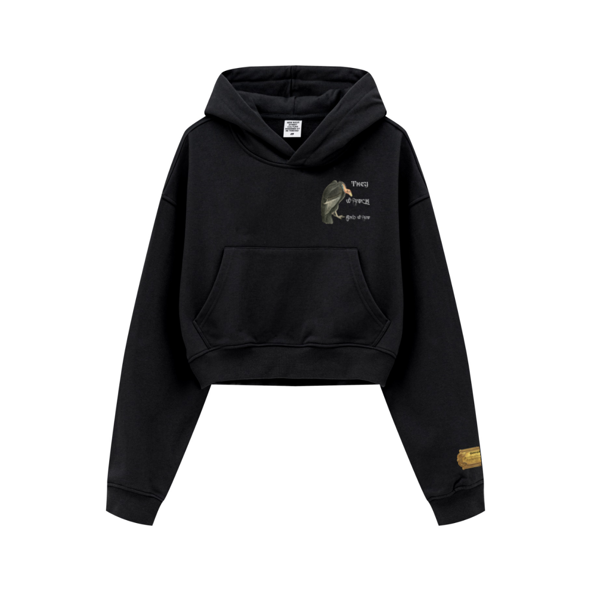 445GSM Women’s Cropped French Terry Hoodie Reactive Black