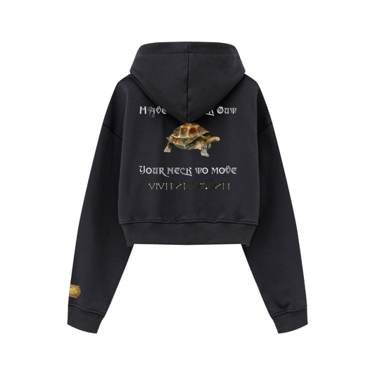 445GSM Women’s Cropped French Terry Hoodie Carbon Gray