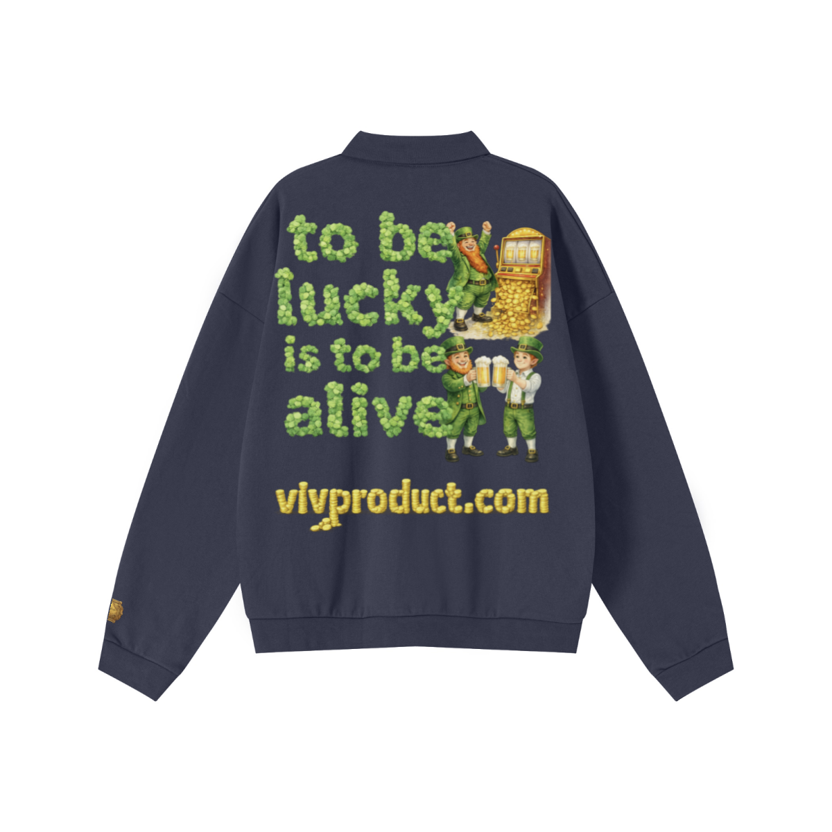 445GSM Men’s Heavyweight Half-Zip Collar Sweatshirt Navy Blue