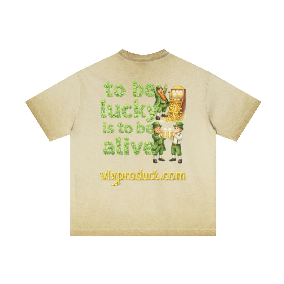 275GSM Unisex Distressed Fried-Color Reverse-Seam T-shirt Washed Khaki